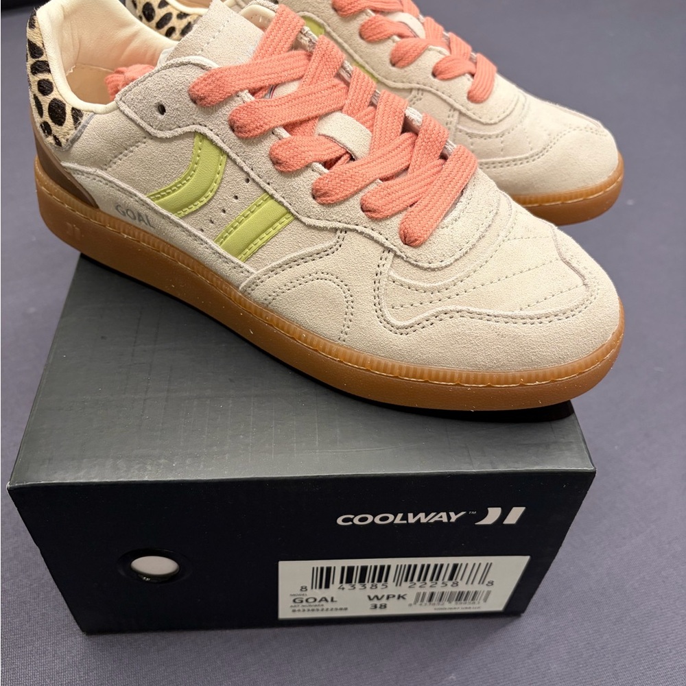 Coolway Goal Women’s Sneakers NWT - Cream and lemon/lime with Animal Print Heel